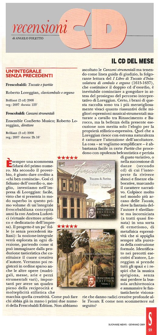 Recensione del CD Frescobaldi toccate e fughe, Roberto Loreggian